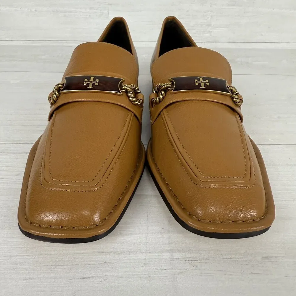 Tory Burch Size‎ 9 Perrine Loafer Shoes Square Toe Block Heel Caramel Corn NEW